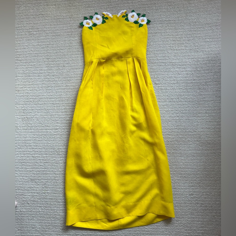 Fanm Mon Lorr Yellow Dress with White Floral Embroidery